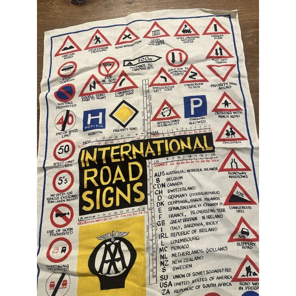 Vintage Linen International Road Signs Tea Towel Ireland Transportation